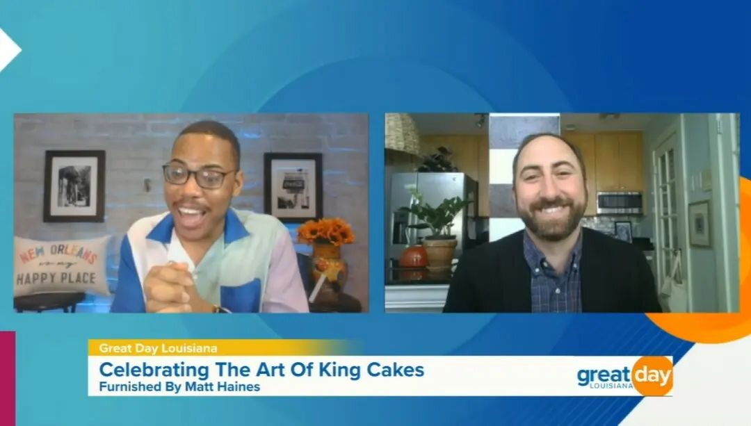 Thanks very much to @malikontv at @greatdaylouisiana on @wwltv  for talking king cake with Matt and for exposing his obsession with food -- especially free food. The interview was a lot of fun!

You can watch it at https://bit.ly/34srJVo

*
*
*
*
*

