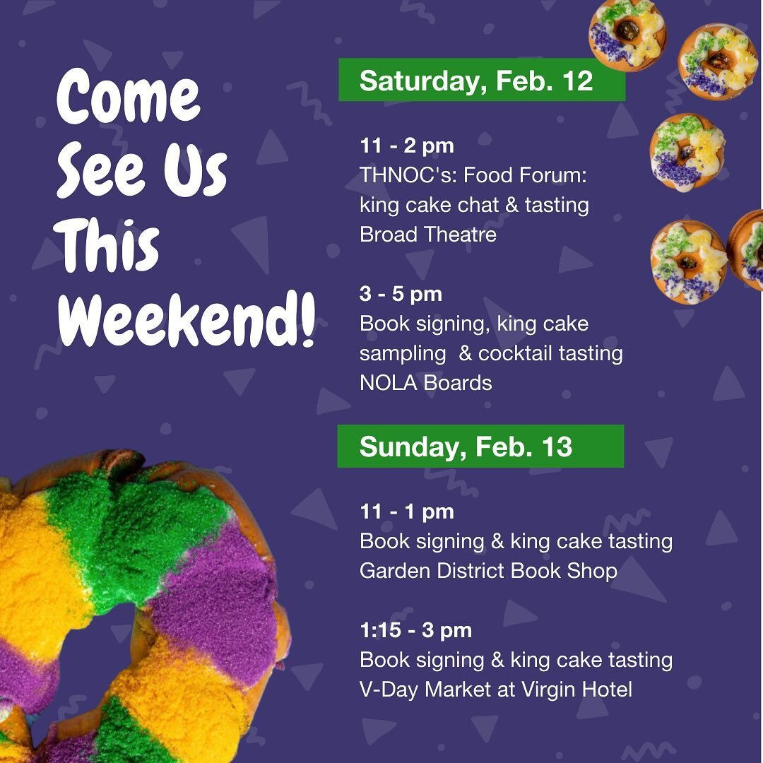 No matter your flavor, there&rsquo;s a king cake event for you this weekend! Come join us!

*
*
*
*
*

#kingcake #kingcakes #mardigras #mardigras2022 #neworleans #neworleansfood #neworleanslife #followyournola #nolaweekend