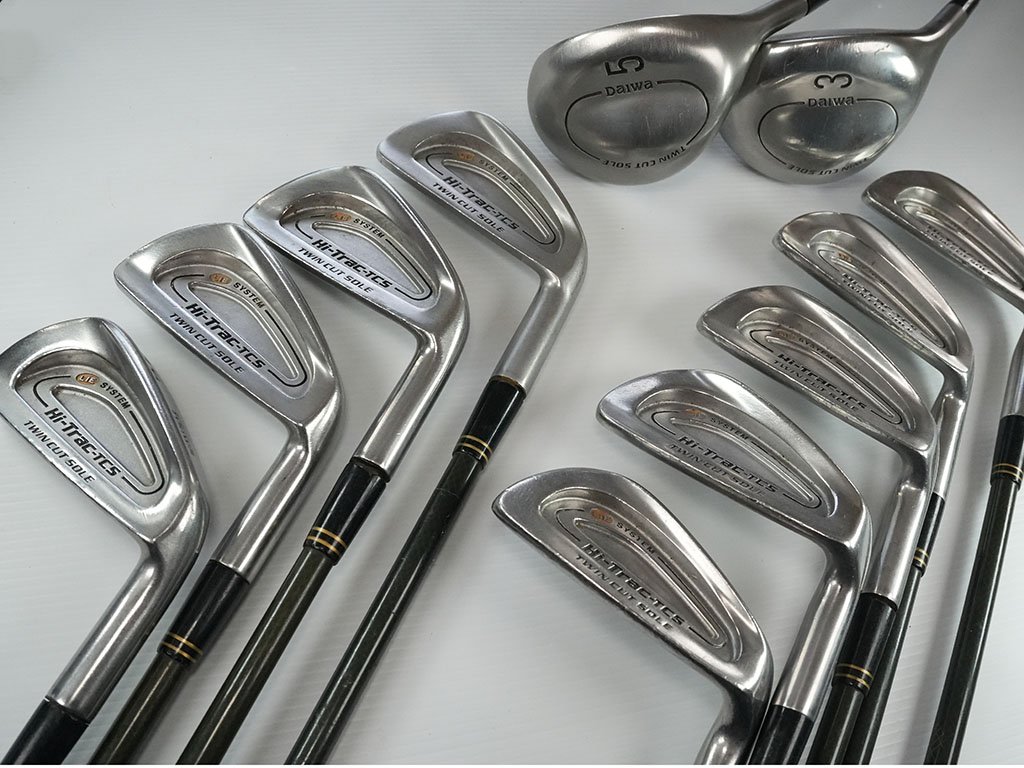 Exc DAIWA Hi-Trac-TCS irons 1 iron plus 3 to PW w.  Regular graphite  (Kevlar)  plus #3 & #5 woods