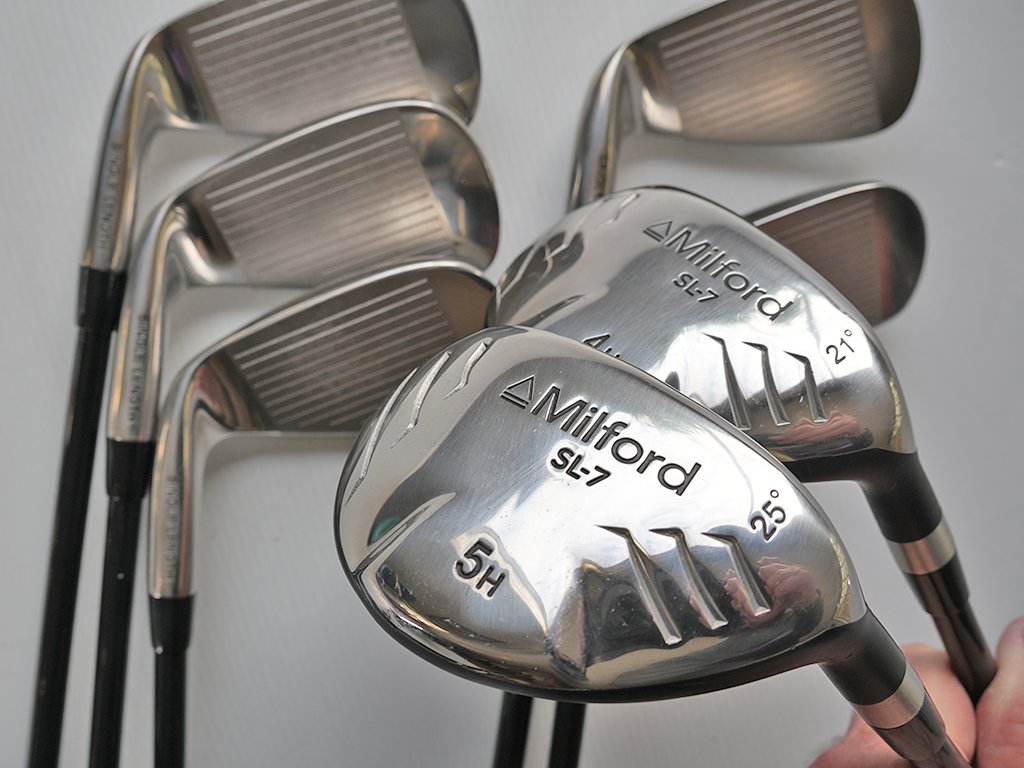 Exc.  MILFORD Golf SL-7 single length clubs, #4 Hybrid, #5 Hybrid & irons 6 to PW  "L" Graphite