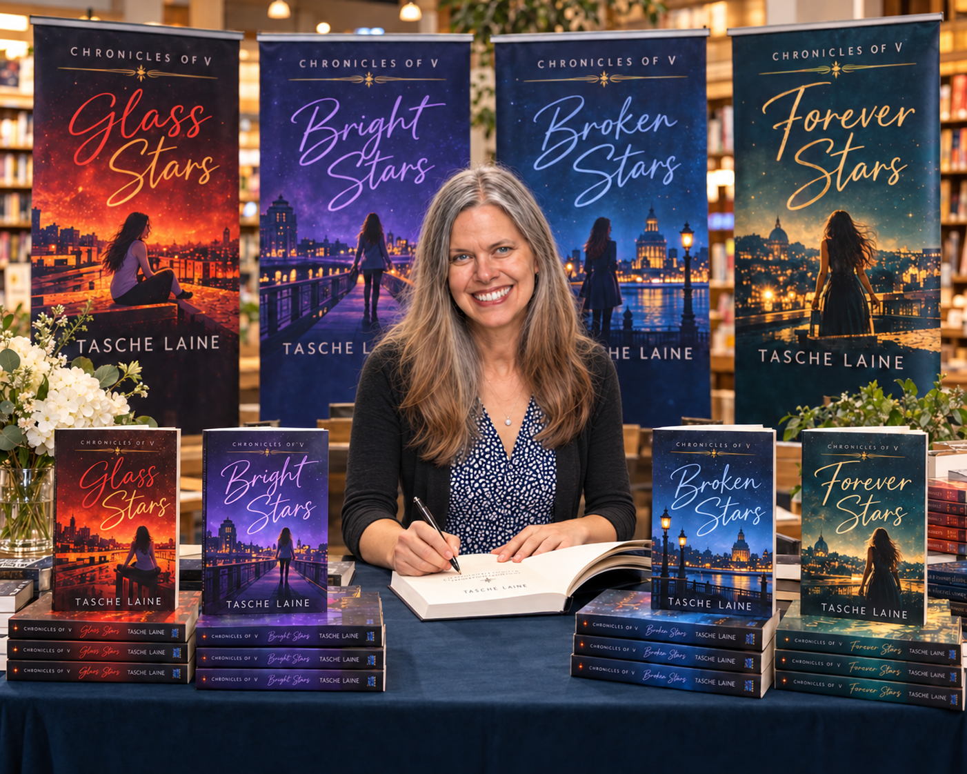 Tasche Laine’s Chronicles of V Signing-glass-stars-bright-stars-broken-stars-forever-stars book signing