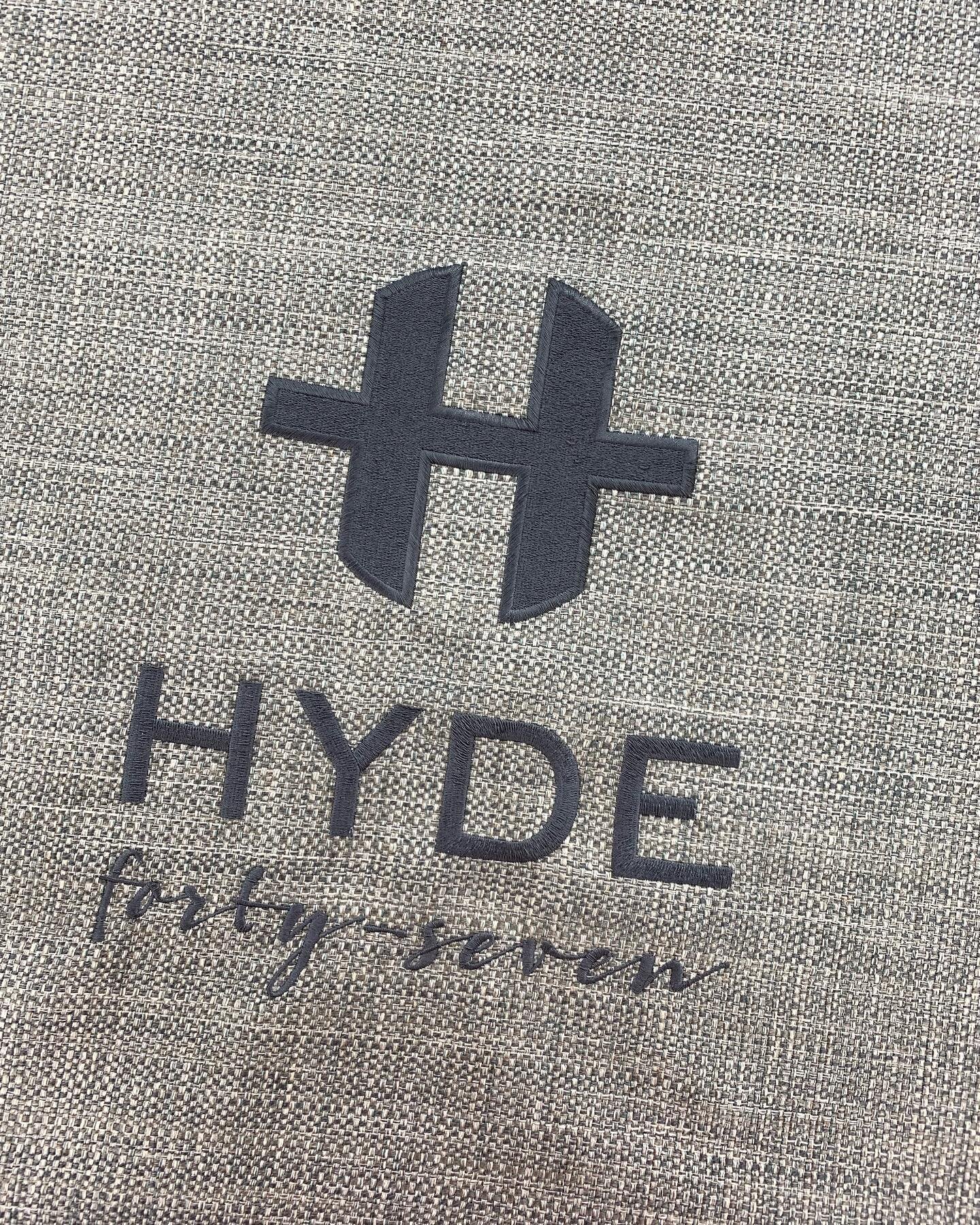 Beautiful table cover for one of our favorite local jewelry brands&hellip; #hydefortyseven #logo #livebeautifully #livelovelocal #justaddembroidery