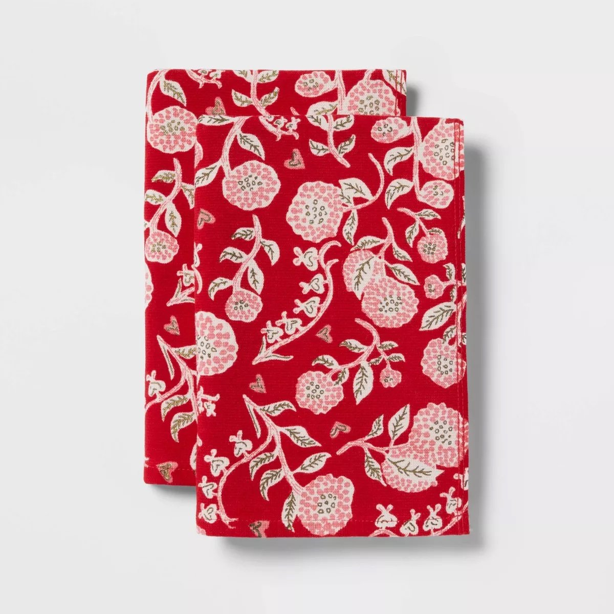 2pk Valentines All Over Floral Printed Hand Towels Red - Threshold