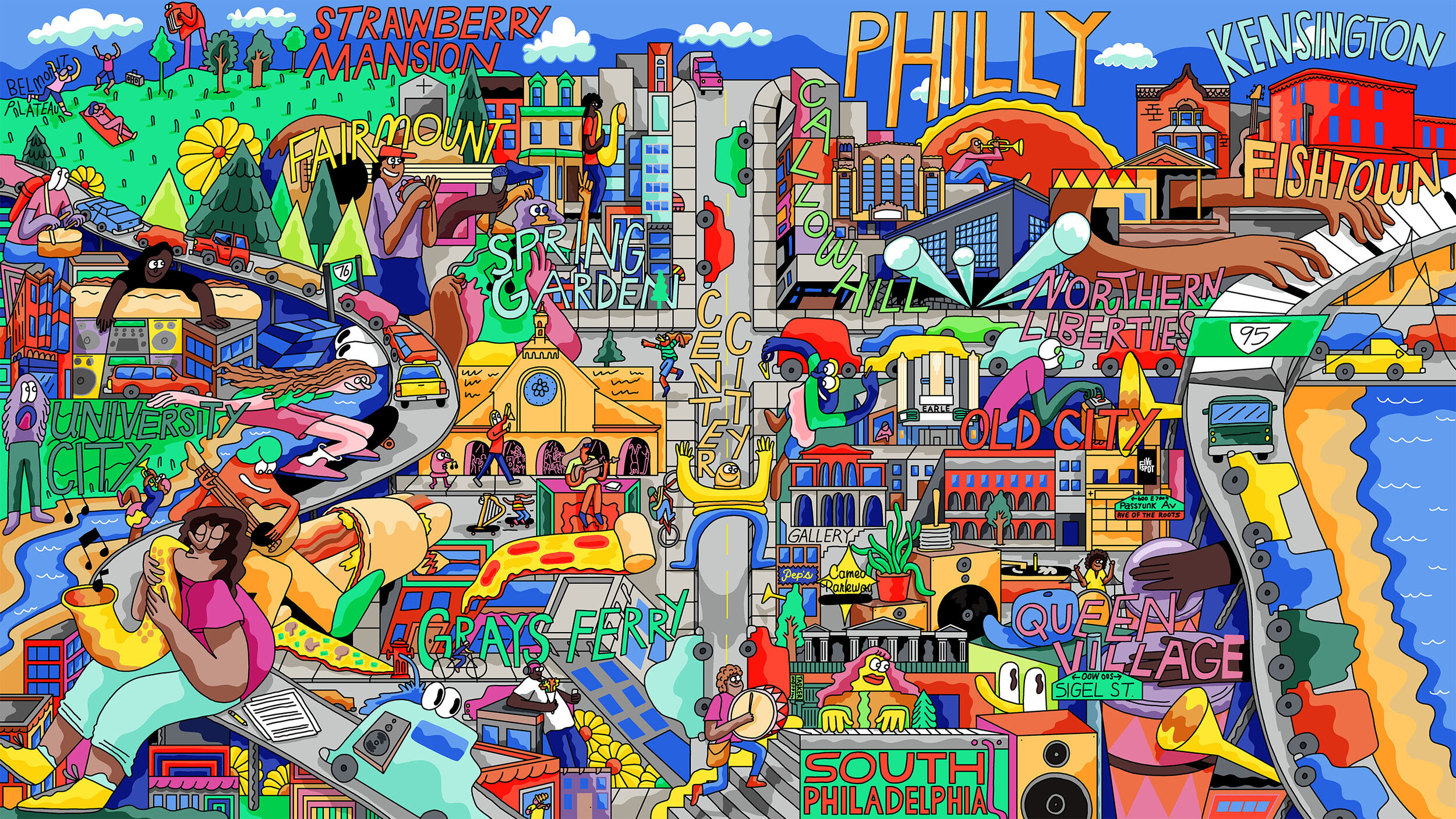 Philly on the Map.
We partnered with illustrator Mike Perry to highlight prominent Philly Music Moments with bespoke maps.