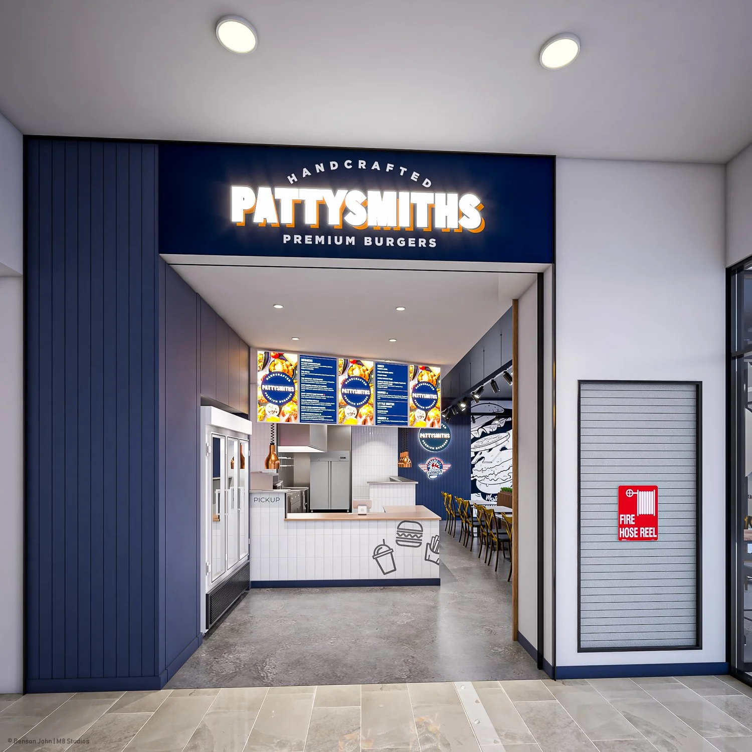 Pattysmiths Goulburn burger restaurant interior, designed and documented by Morph8 Design Studio
