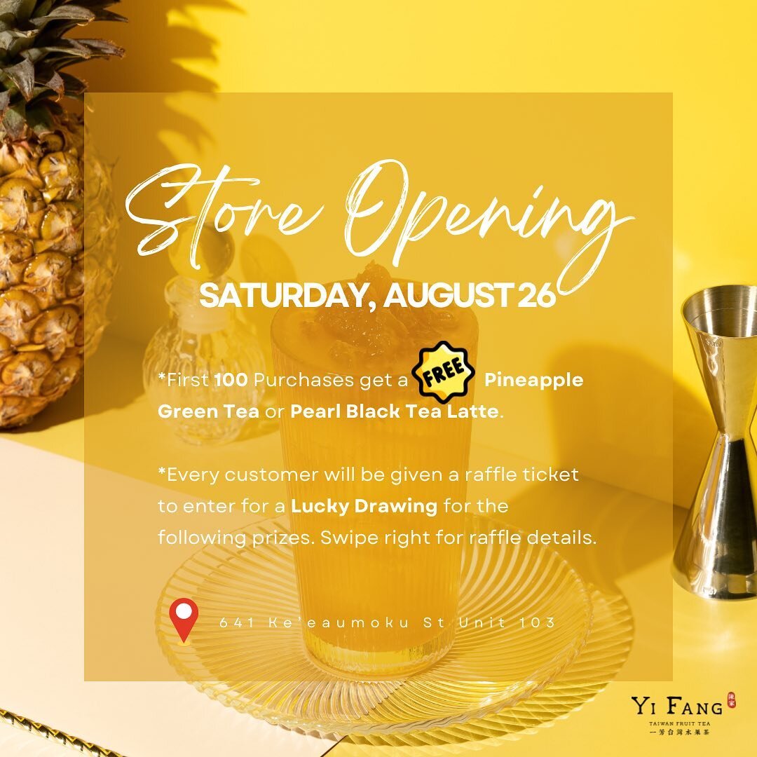 🗓️Mark your calendars for our Store Opening Celebration THIS SATURDAY (8/26). 

🦁 Lion Dance @ 10:30AM
⏰ Store Opening @ 11AM
💯 First 100 Customers get a complimentary Pearl Black Tea Latte or Pineapple Green Tea WITH PURCHASE.

Join us for a luck