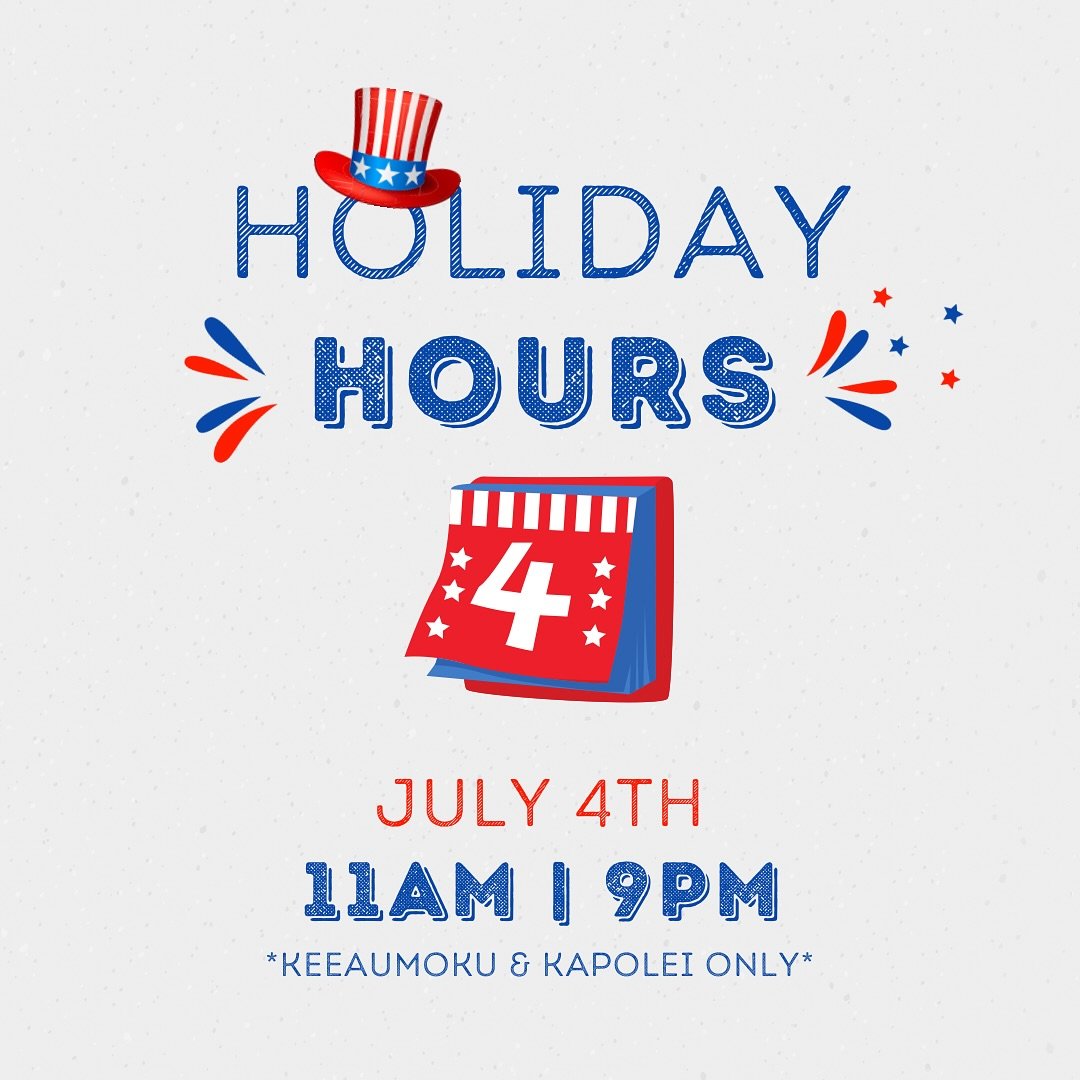 🇺🇸Happy 4th of July 🇺🇸

Come get your fruit tea fix before the fireworks shows today!

Store Hours for 4th of July
📍641 Keeaumoku Street @ Azure Honolulu
📍4850 Kapolei Parkway , C304
⏰ 11AM - 9PM
🚗 UberEats &amp; DoorDash Available 

❌1116 For
