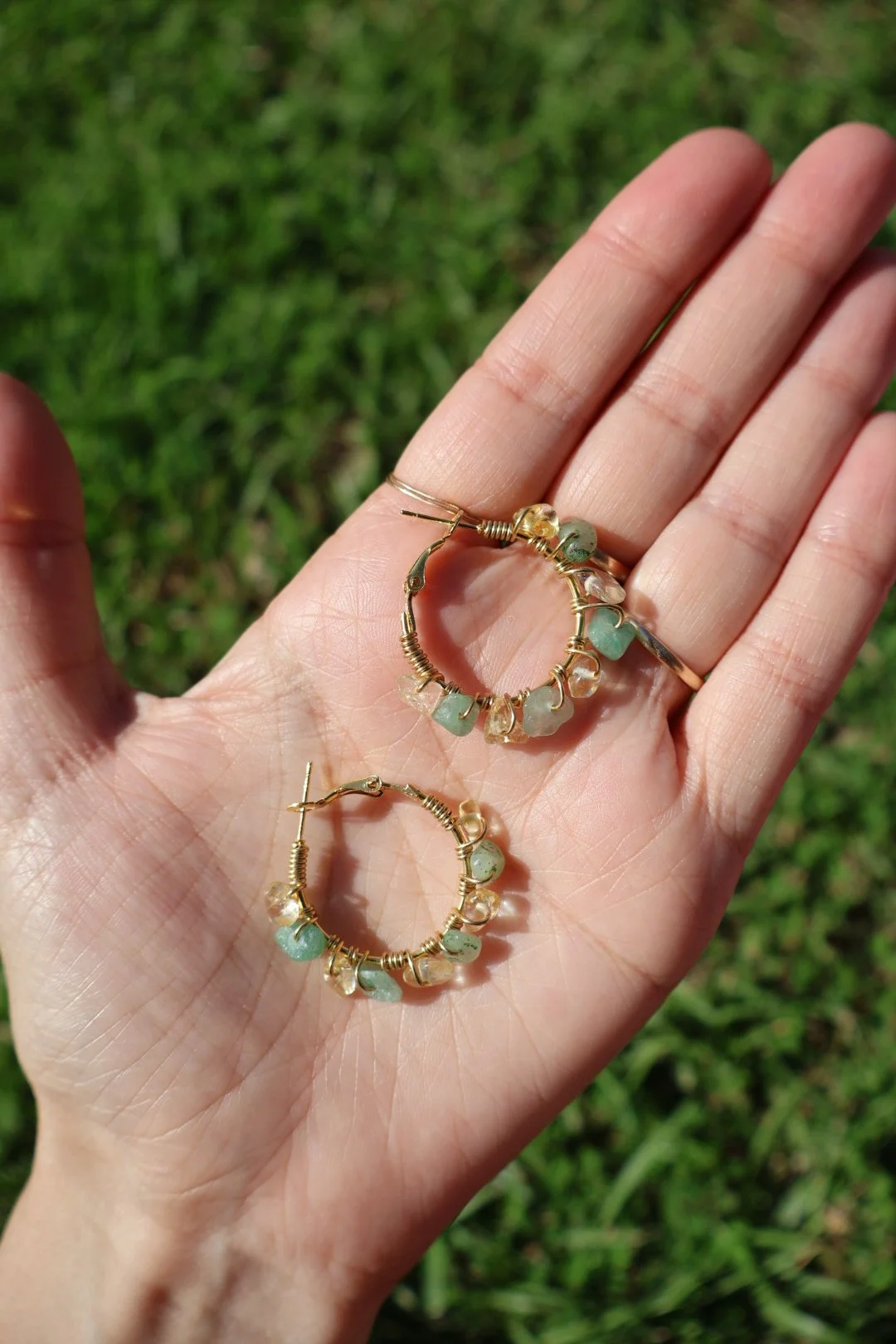Citrine x Aventurine Mini Gemstone Hoops - GOLD