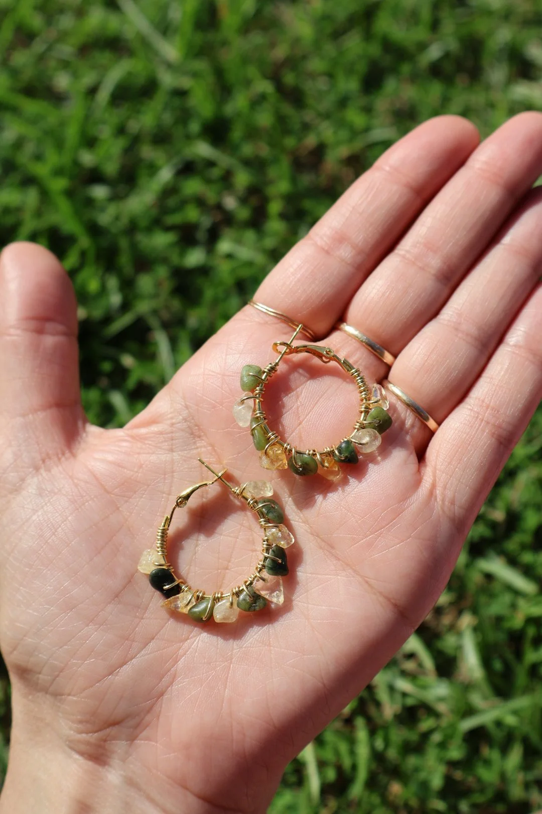 Citrine x African Jasper Mini Gemstone Hoops - GOLD