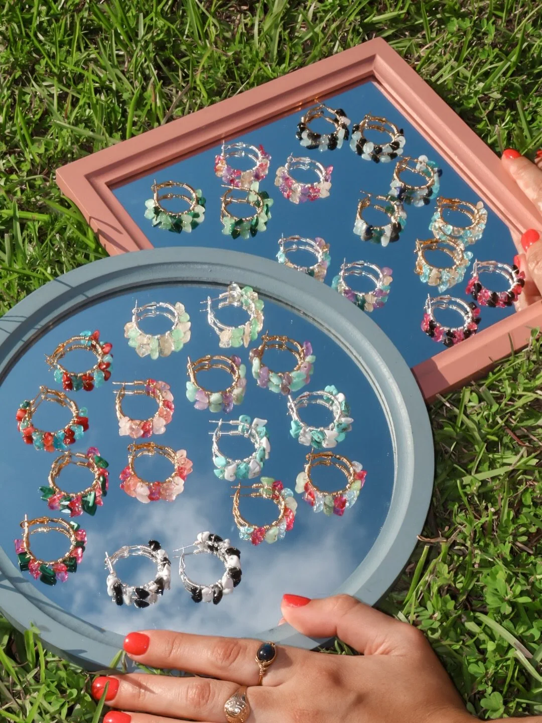 a tiny twist on my best selling item&hellip; emphasis on tiny. the mini one of a kind gemstone hoops are here and are expected to go fast! go grab your pair while you can! ❤️&zwj;🔥🫨😉✨