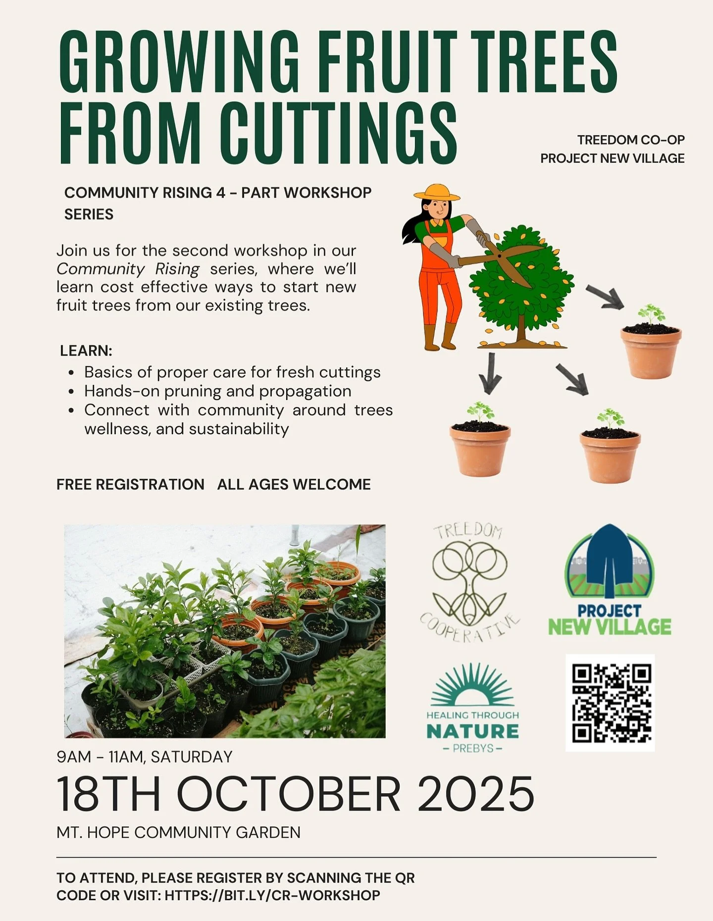 🌱✨ Community Rising Workshop #2 ✨🌱
We&rsquo;re continuing our wellness-focused outdoor and urban agriculture series &mdash; this time at Mt. Hope Community Garden! 🌳✂️

Join us for Growing Fruit Trees from Cuttings, a hands-on workshop where you&r