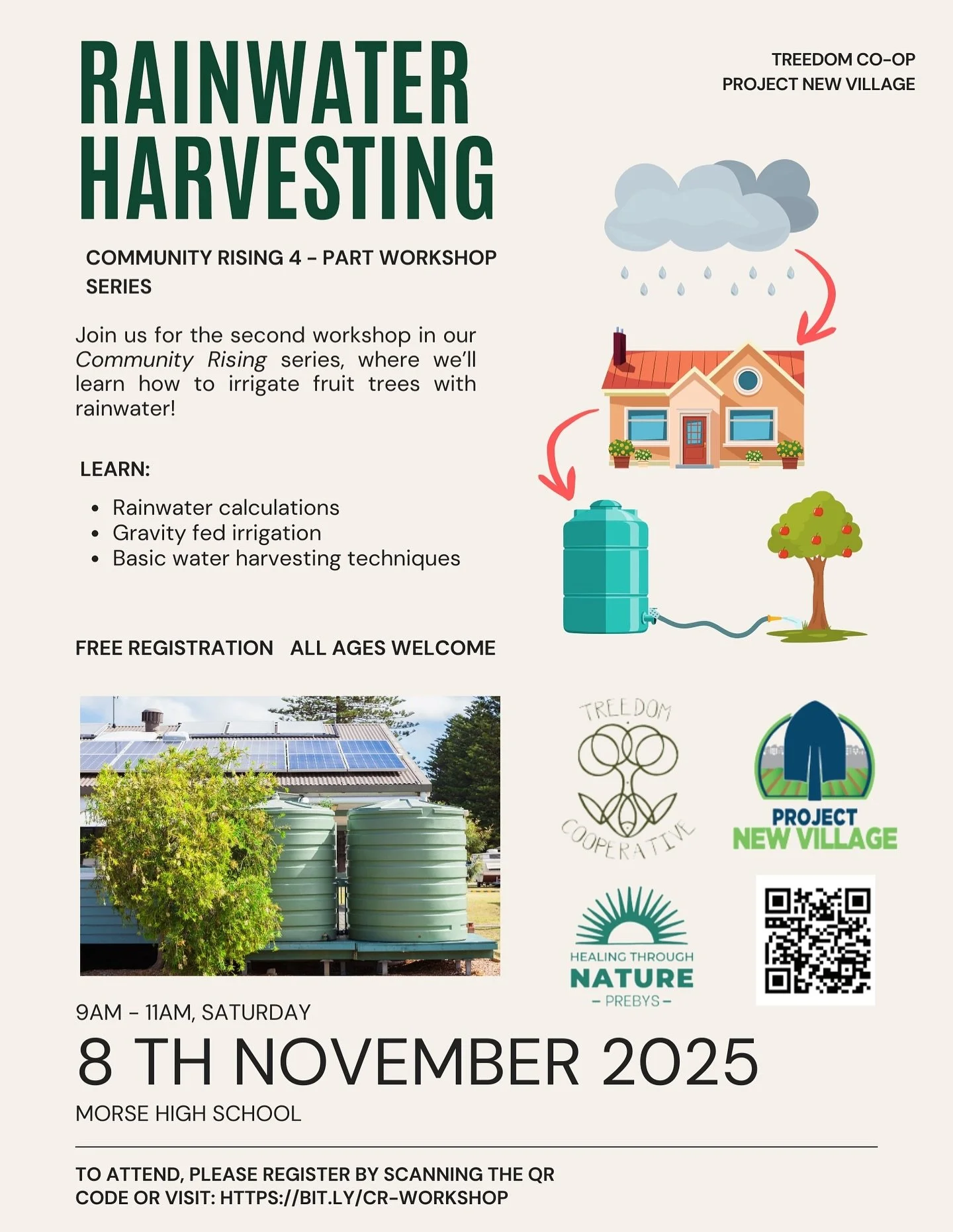 💧✨ Community Rising Workshop #3 ✨💧
Water is life &mdash; and learning how to harvest and store it wisely helps our gardens, our communities, and our planet thrive. 🌎💦

Join us for a hands-on Rainwater Harvesting Workshop, where we&rsquo;ll explor