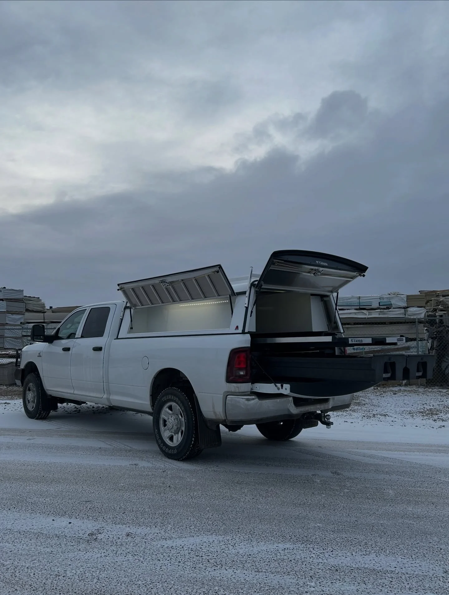 This RAM is ready to get to work with a new LEER DCC commercial aluminum truck cap, DECKED Drawer System with CargoGlide, and a Ranch Hand Legend front bumper!