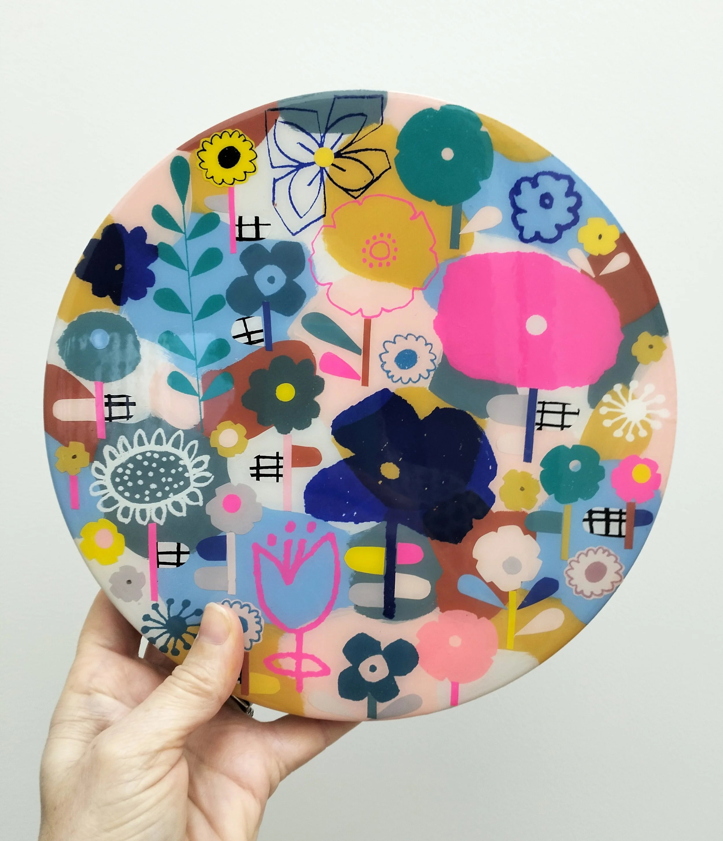 20cm-round-'Plot twist'l- $350-screen printing, collage on wood with resin.jpg