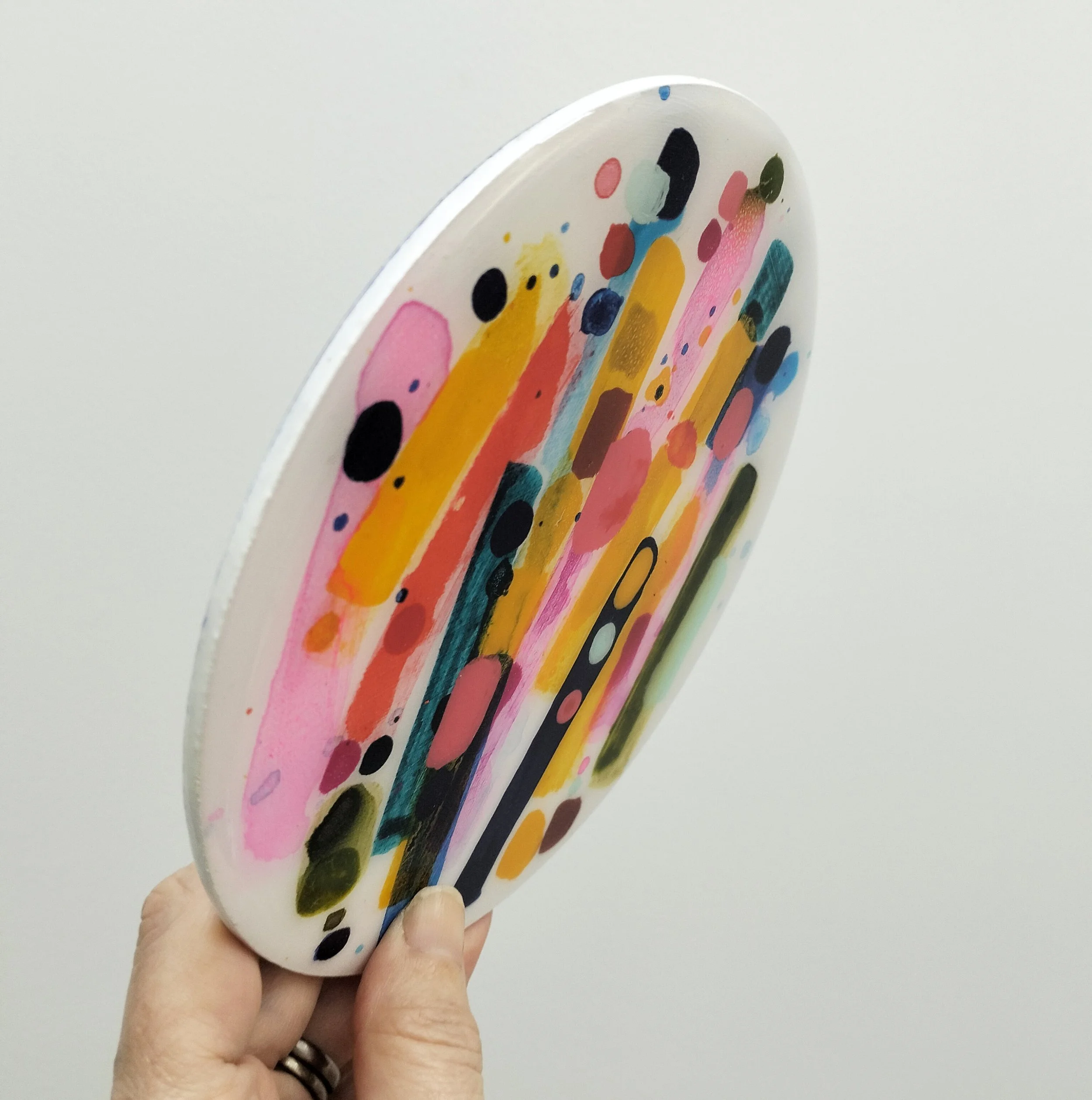 15cm round-'Slow Motion'-side view-$150-ink, acrylic on wood with resin.jpg