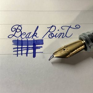 Beak Point : This nib is similar to the Fude Point but the nib is bent the other way. This makes the nib able to put down normal lines when writing regularly but offers thick Fude Point strokes on the reverse side. 