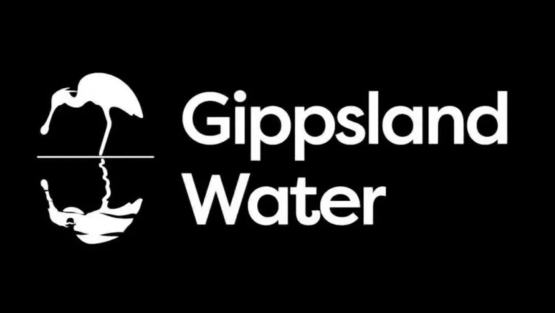 Logo for Gippsland Water featuring a stylized flamingo and water reflection