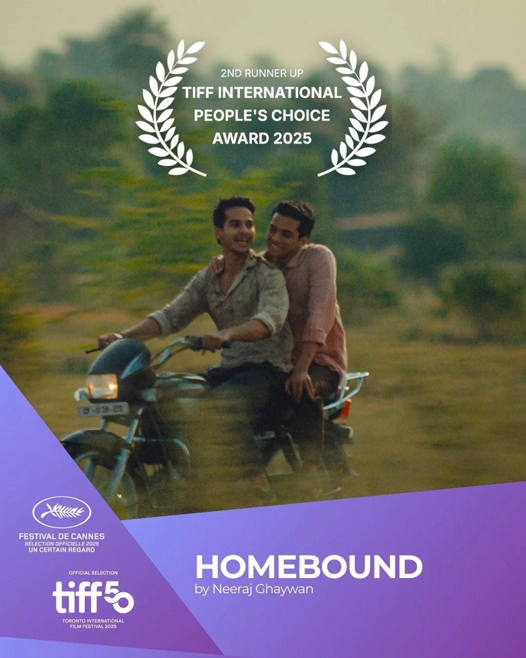 Big news coming from Toronto! Neeraj Ghaywan's HOMEBOUND is TIFF International People's Choice Award second runner-up after NO OTHER CHOICE and SENTIMENTAL VALUE! 🔥

Huge congrats to the team!