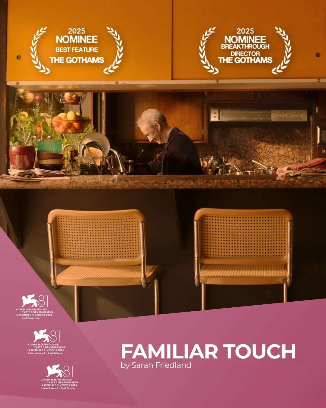 Sarah Friedland's FAMILIAR TOUCH continues its hugely successful awards run, now collecting 2 Gotham Awards nominations for Best Feature and Breakthrough Director! 🔥