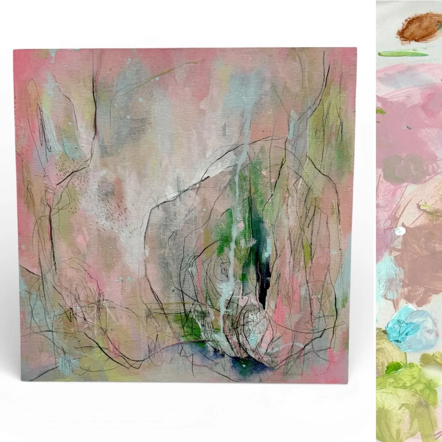 &ldquo;Tangle of Spring&rdquo;, Acrylic paint, color pencil and graphite on birch board, 8&rdquo;x8&rdquo;, 2026