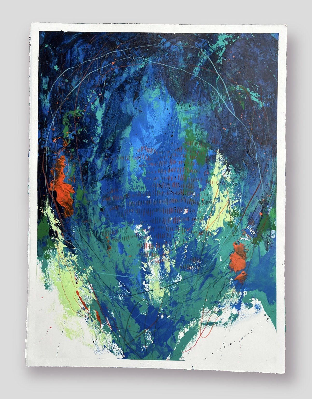 Abstract No. 99, Mixed Media Acrylic Painting on 300lbs Hot Press Watercolor Paper, 22"x30"