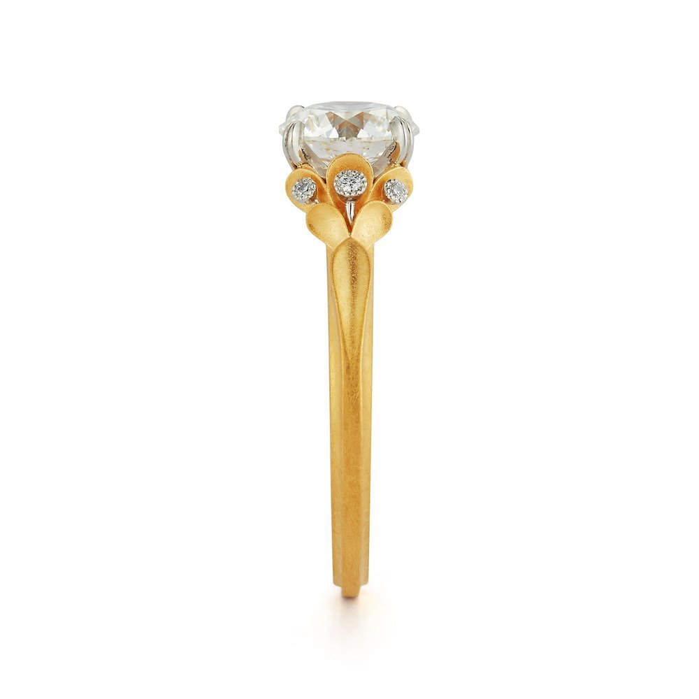 Wildflower collection. Delicate, elegant, artistic, original, beautiful, balanced, handcrafted, unique, diamond engagement rings from master fine jeweler Tim of TW McClelland TWM. Gold and platinum.