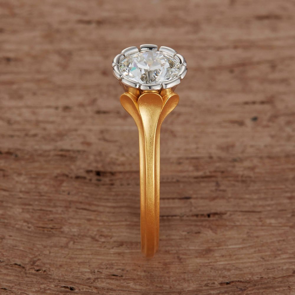 Wildflower collection. Delicate, elegant, artistic, original, beautiful, balanced, handcrafted, unique, diamond engagement rings from master fine jeweler Tim of TW McClelland TWM. Gold and platinum.