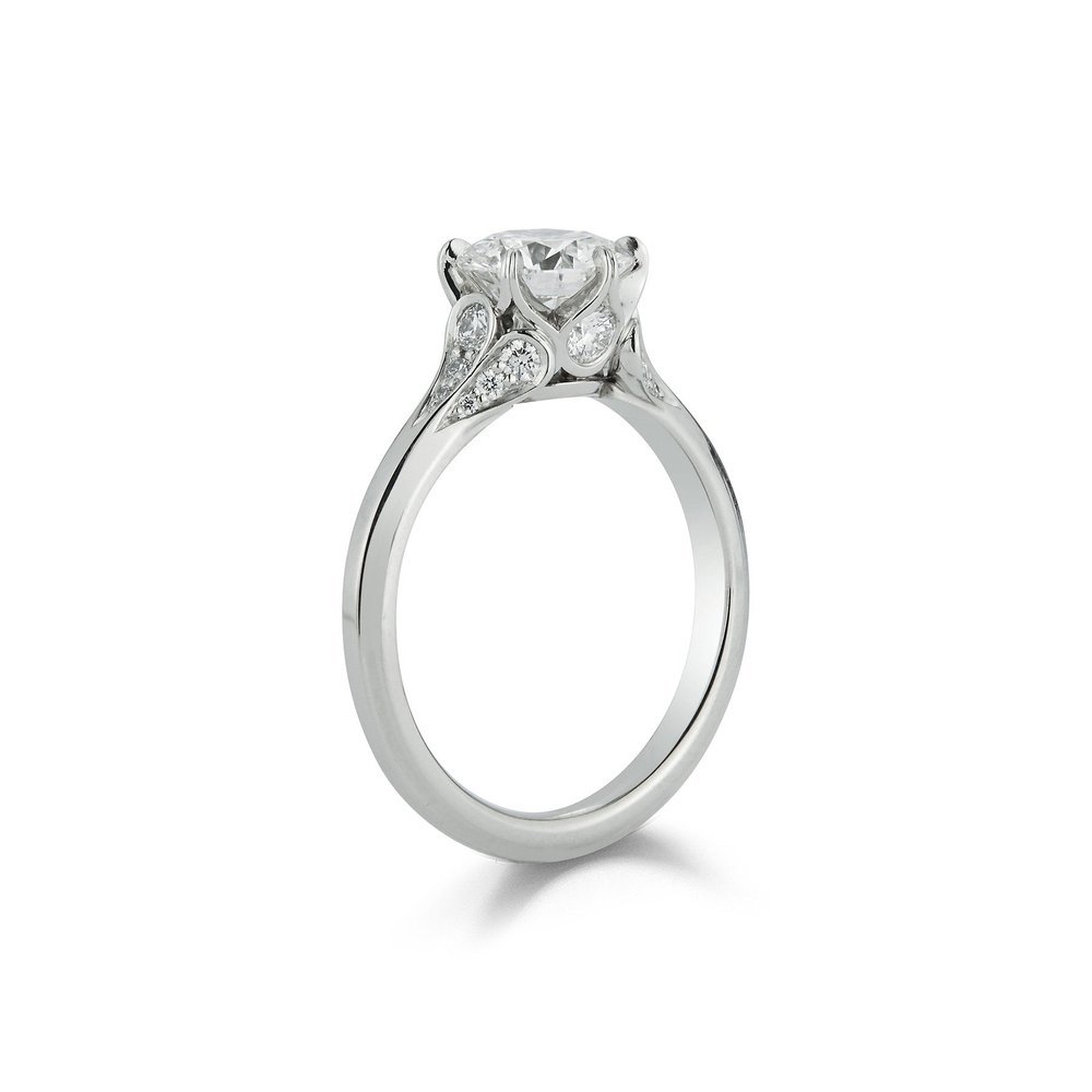 Wildflower collection. Delicate, elegant, artistic, original, beautiful, balanced, handcrafted, unique, diamond engagement rings from master fine jeweler Tim of TW McClelland TWM. Gold and platinum.