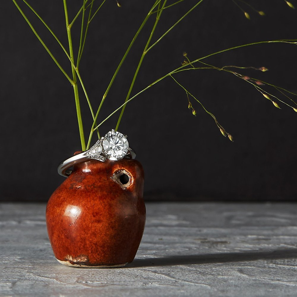 Wildflower collection. Delicate, elegant, artistic, original, beautiful, balanced, handcrafted, unique, diamond engagement rings from master fine jeweler Tim of TW McClelland TWM. Gold and platinum.
