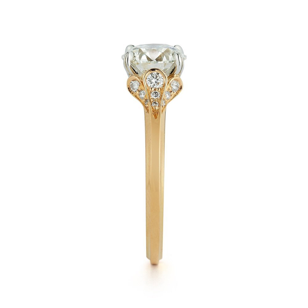 Wildflower collection. Delicate, elegant, artistic, original, beautiful, balanced, handcrafted, unique, diamond engagement rings from master fine jeweler Tim of TW McClelland TWM. Gold and platinum.
