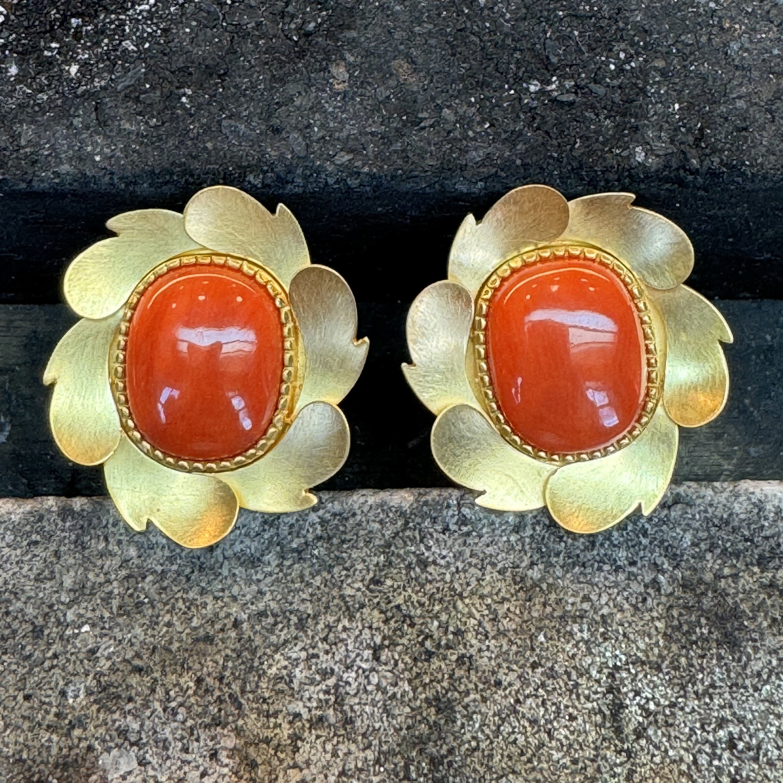 Coral Cabochon Earrings