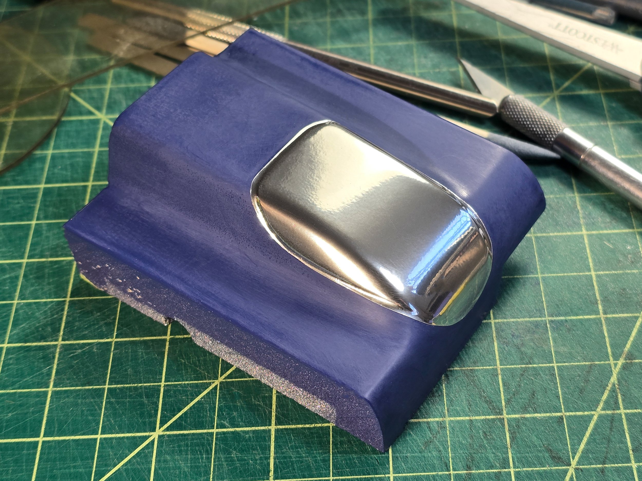 Testing chrome paint on Co-Hog Lola T70 headlight