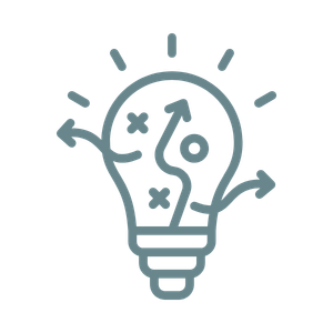 Icon of a light bulb with x and o's inside denoting an idea and action.