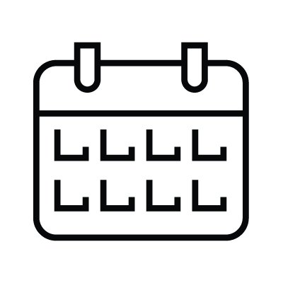 Icon of a calendar with a grid pattern and two rings at the top.
