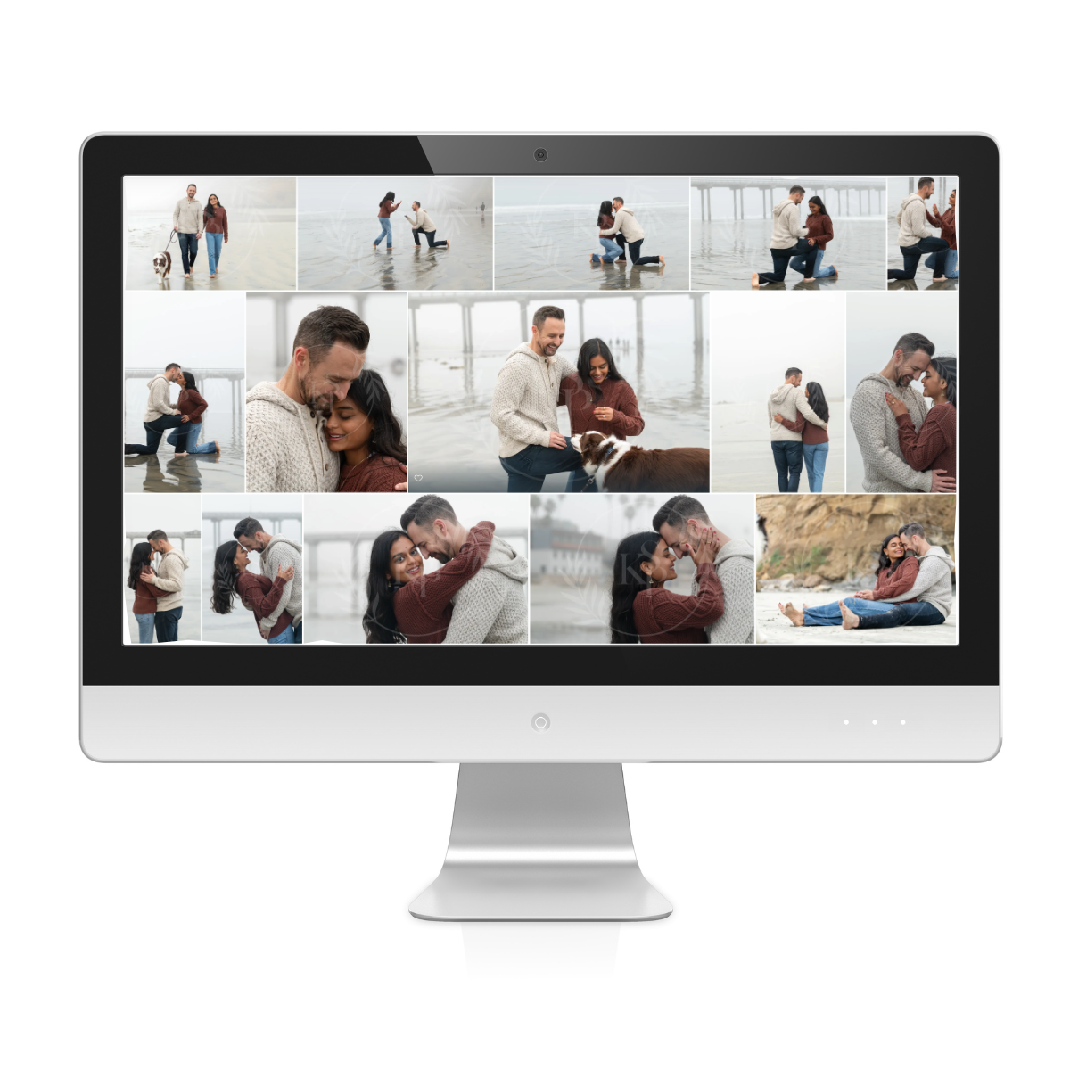 A computer monitor with a gallery of digital images displayed.