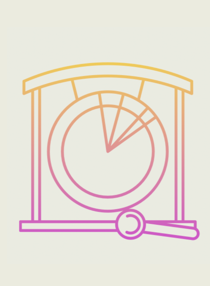 Gradient illustration of a speed radar gun with a circular display and a mounting bracket.