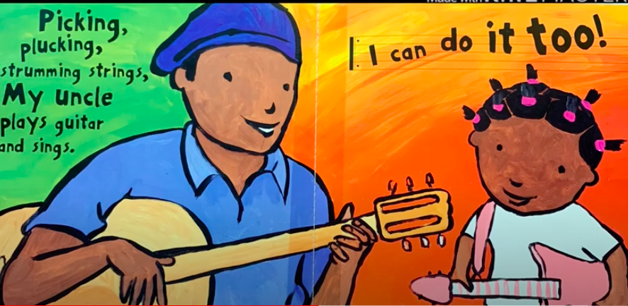 One of my favoite books, “I Can Do It Too”. It has the best pictures and the text layout takes it even further. I love how the words on the right side of this spread are on a music staff…that’s graphic design at it’s finest.