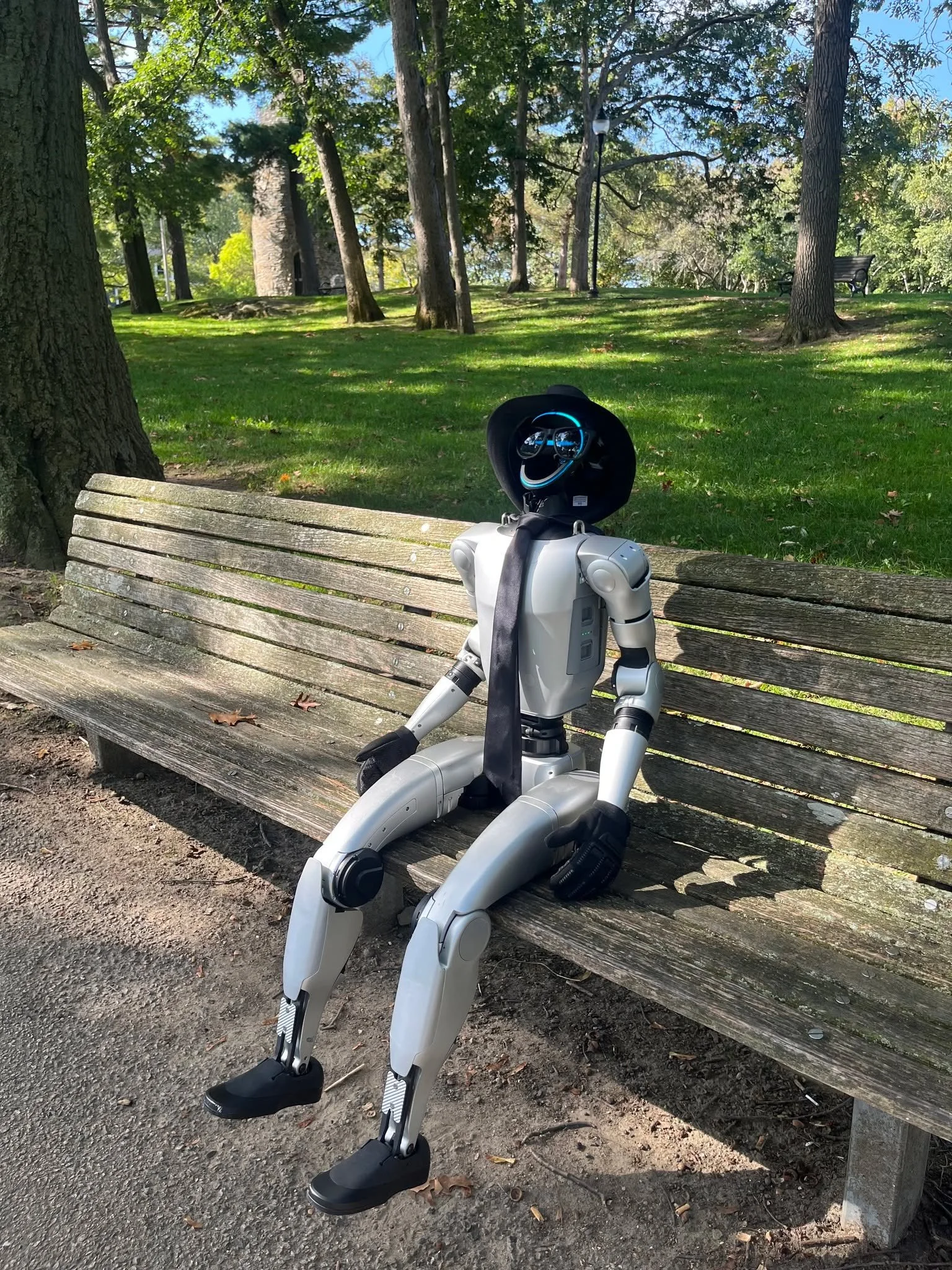 Look what I saw in Powder House Park! This robot said he is the reincarnation of a science fiction writer who lived right next to this park at one time while he taught at Boston Medical School, wrote a novel Stars, Like Dust and compiled his robot st