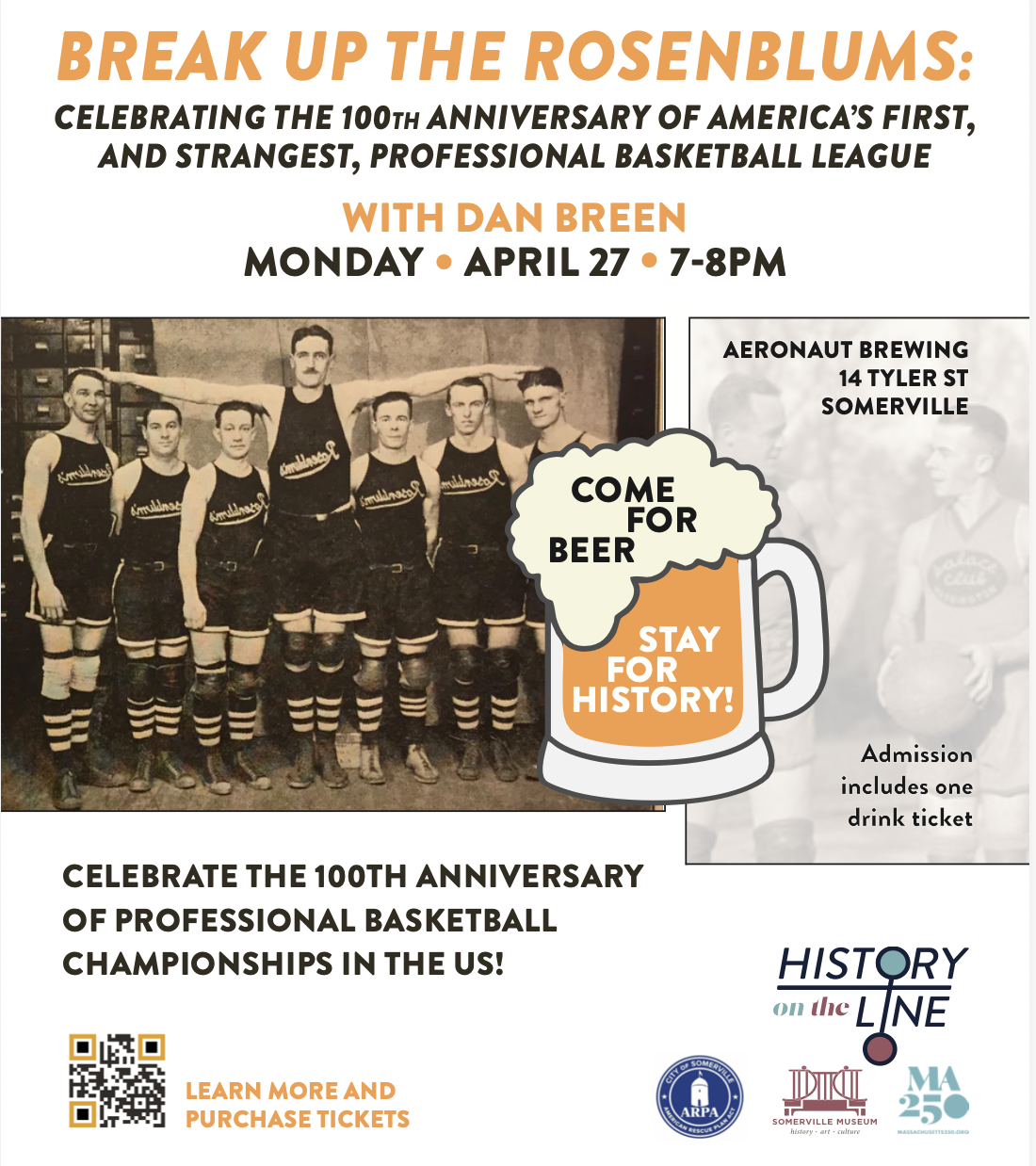 Break up the Rosenblums! Celebrating the 100th Anniversary of America’s First and Strangest Professional Basketball League with Dan Breen at Aeronaut Brewery