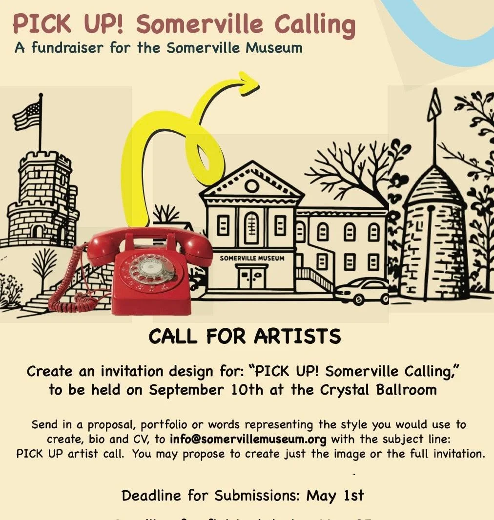 Today is World Innovation and Creativity Day and the Somerville Museum is calling all Somerville Artists to submit a proposal and portfolio to create this year's fundraiser invitation that celebrates the innovation of the world's first Telephone call