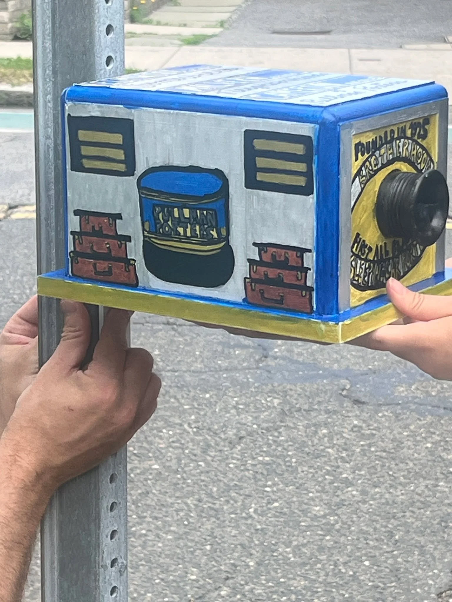 For Labor Day, we are highlighting artist Tori Weston's phone box commemorating the neighborhood around Malvern Ave, Cameron Ave, and Elmwood Streets, where a group of Pullman Porters lived. This phone box is part of the Somerville Museum's Let Freed