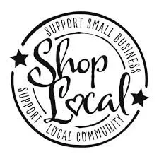 Shop Local badge promoting support for small businesses and community.