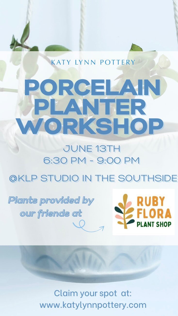Wait for the plant drop 🌿✨
Join our porcelain planter workshop on June 13th from 6:30 pm - 9:00 pm at KLP Studios in the Southside to create your own stunning piece, complete with macrame flair and a vibrant mini tropical plant from @rubyfloraplan