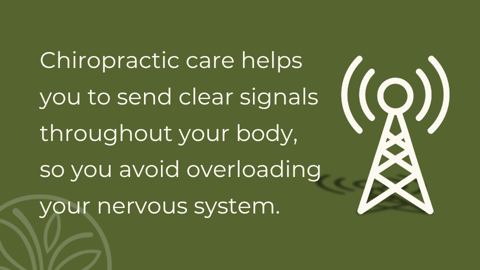 Chiropractic care helps you to send clear signals throughout your body, so you avoid overloading your nervous system.