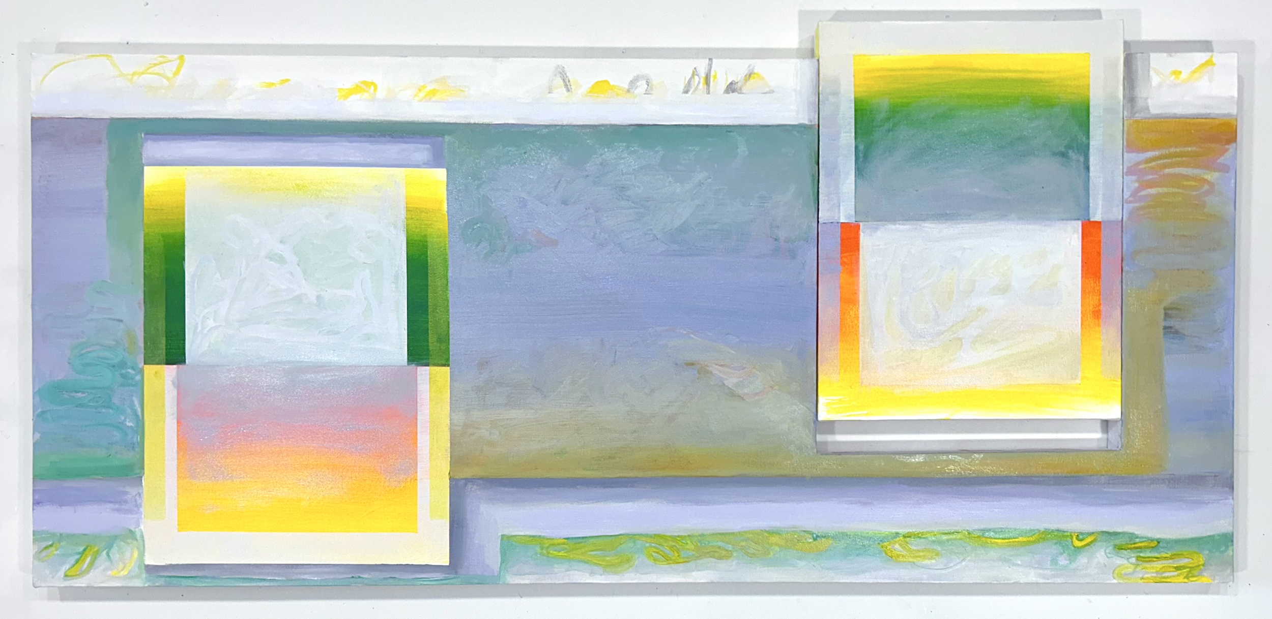 Last Time Was Better, Acrylic and Oil on Shaped Canvas and Canvas Inset, 25 x 55 inches