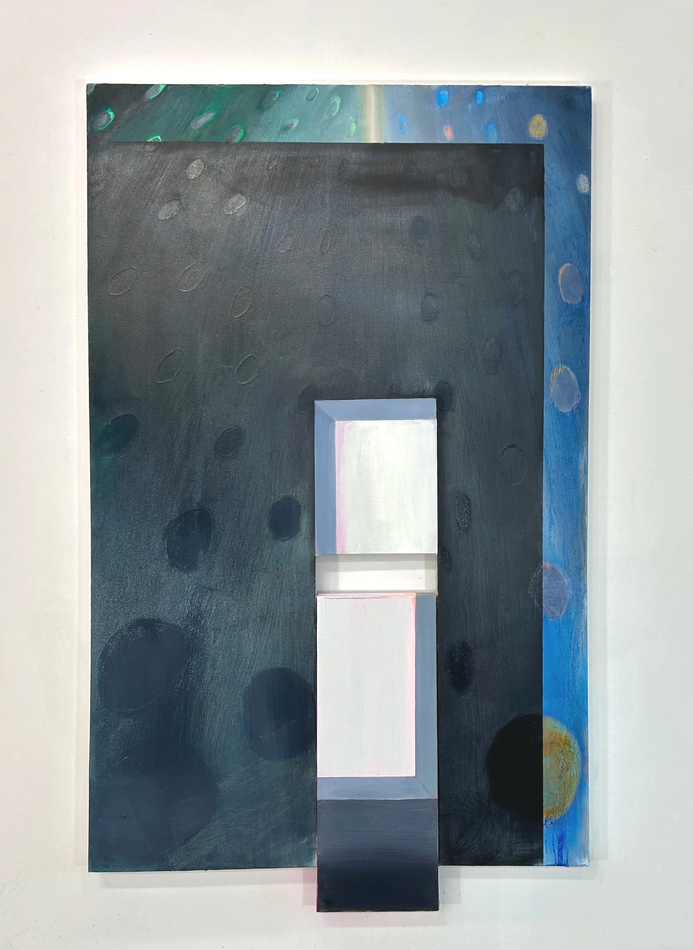 Night Lifer. Acrylic and Oil on Shaped Canvas and Canvas Inset, 55 x 33 inches 