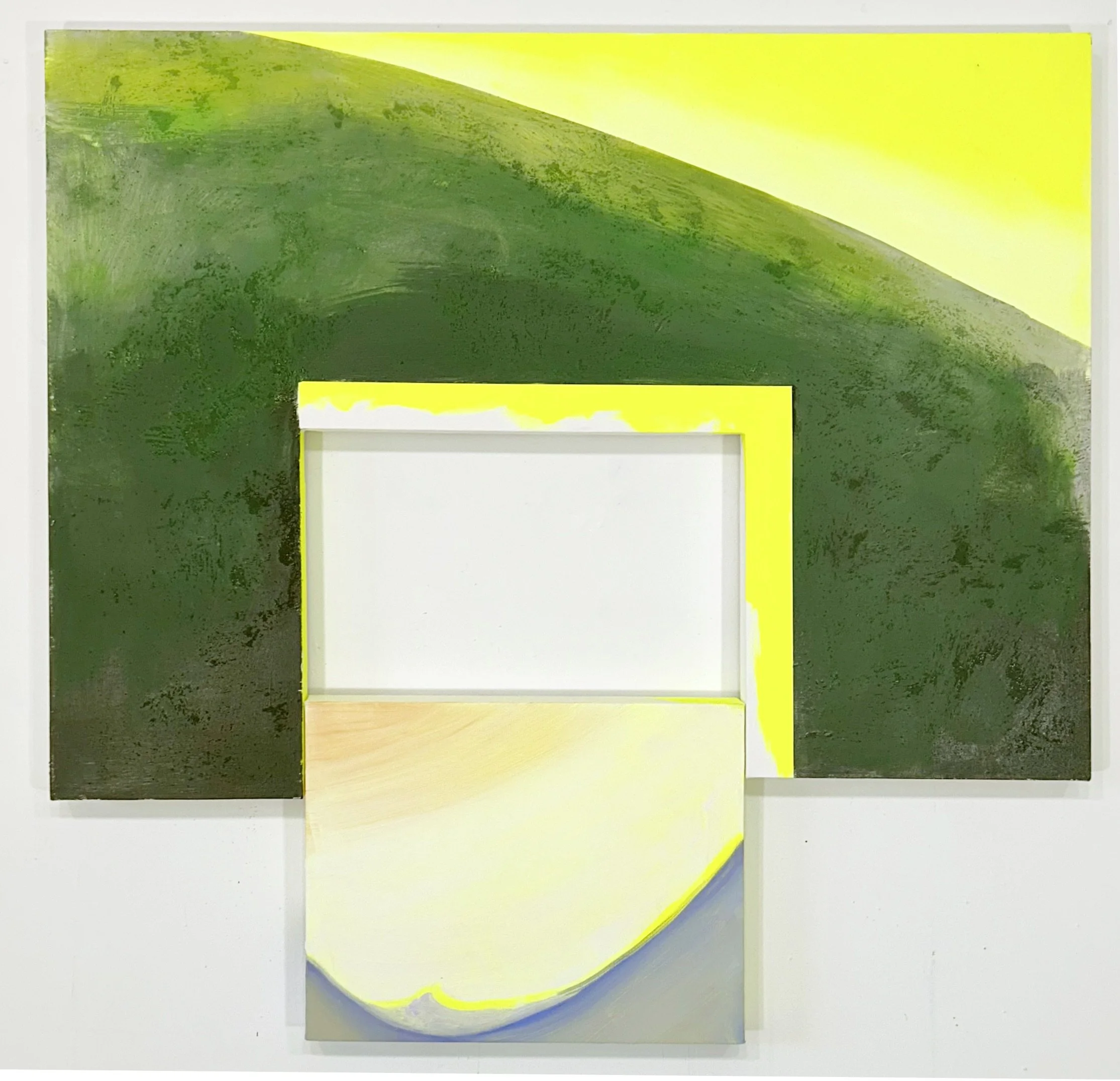 Half Of This Was Traded In, Acrylic on Shaped Canvas and Canvas Inset, 42 x 44 inches