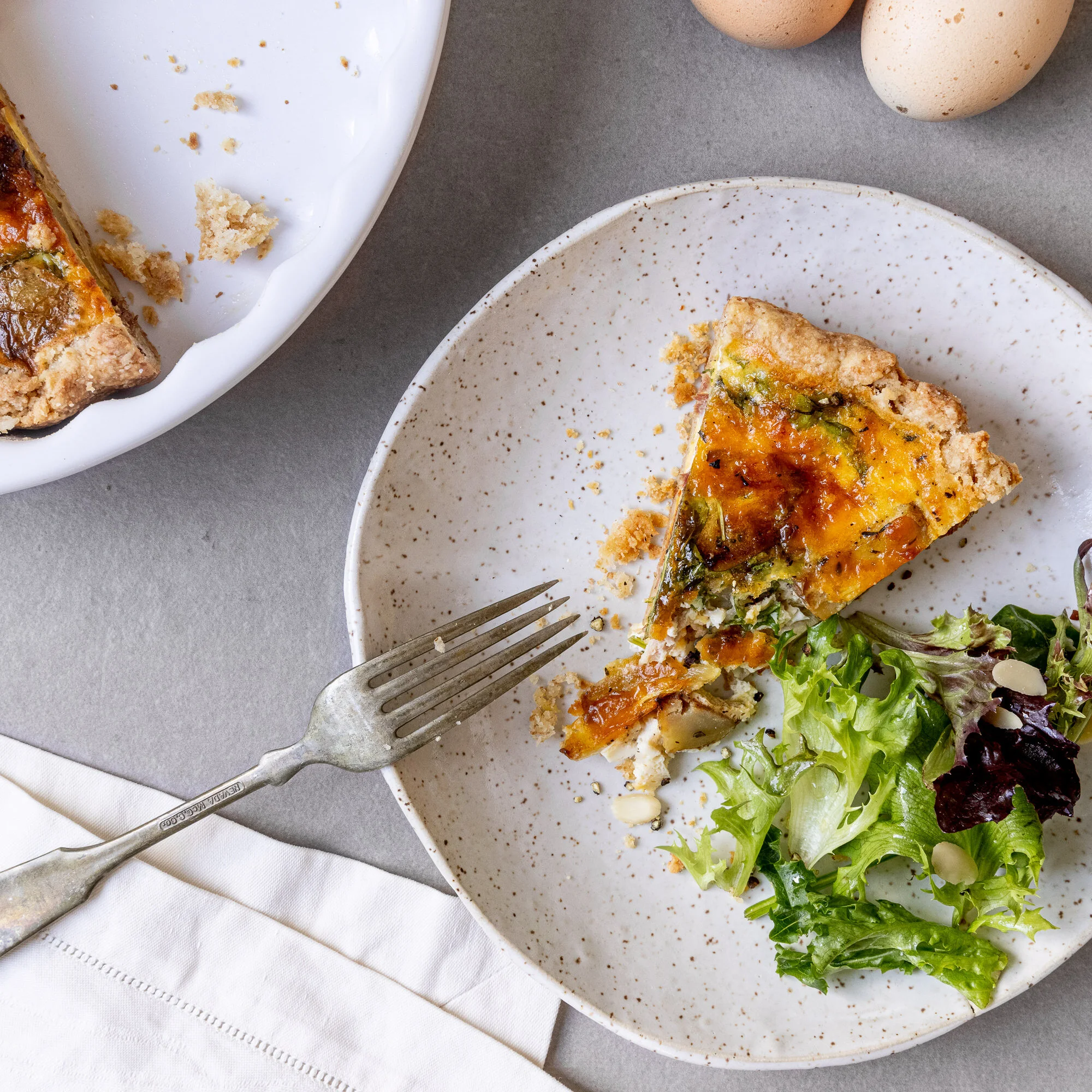 Ham, Cheddar, Onion + Spinach Quiche | V | GF