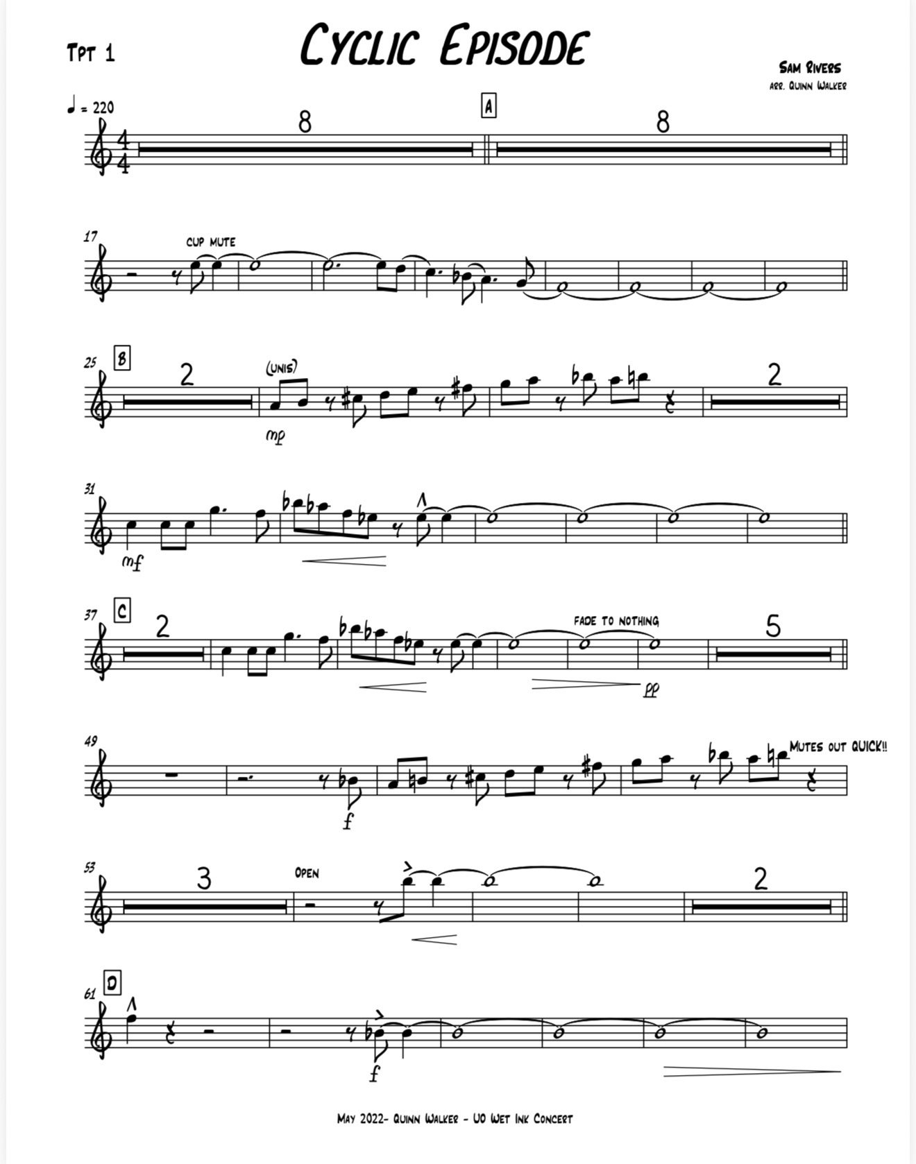 Cyclic Episode by Sam Rivers - Full Big Band Arrangement
