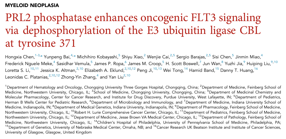 PRL2 phosphatase enhances oncogenic FLT3 signaling via dephosphorylation of the E3 ubiquitinligase CBL at tyrosine371